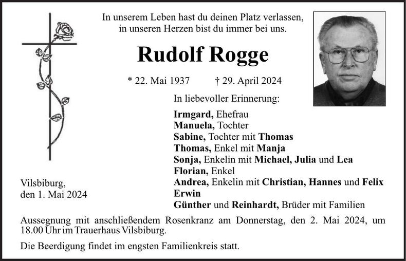 Traueranzeige Rudolf Rogge