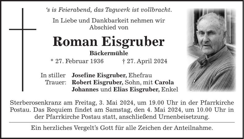 Traueranzeige Roman Eisgruber
