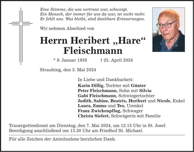 Traueranzeige Heribert Fleischmann