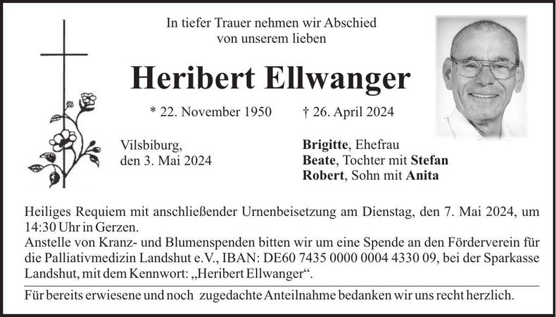 Traueranzeige Heribert Ellwanger