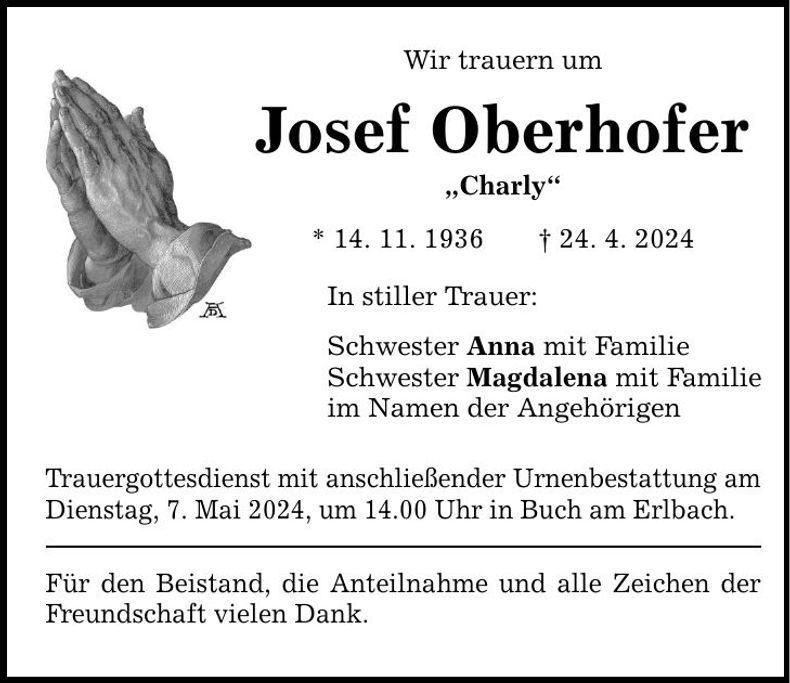 Traueranzeige Josef Oberhofer