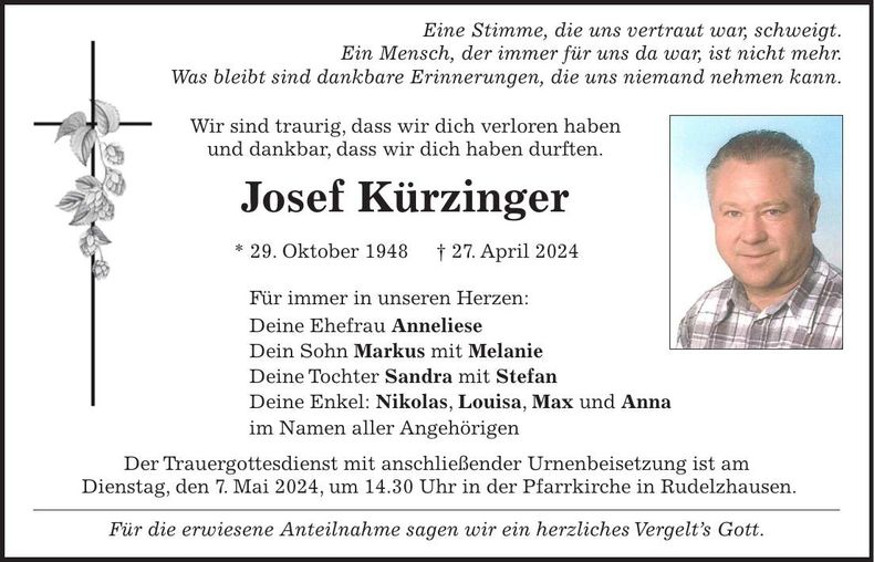 Traueranzeige Josef Kürzinger