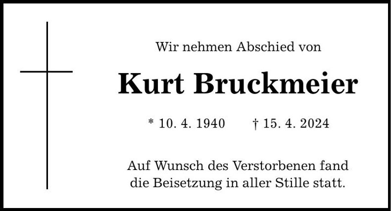 Traueranzeige Kurt Bruckmeier