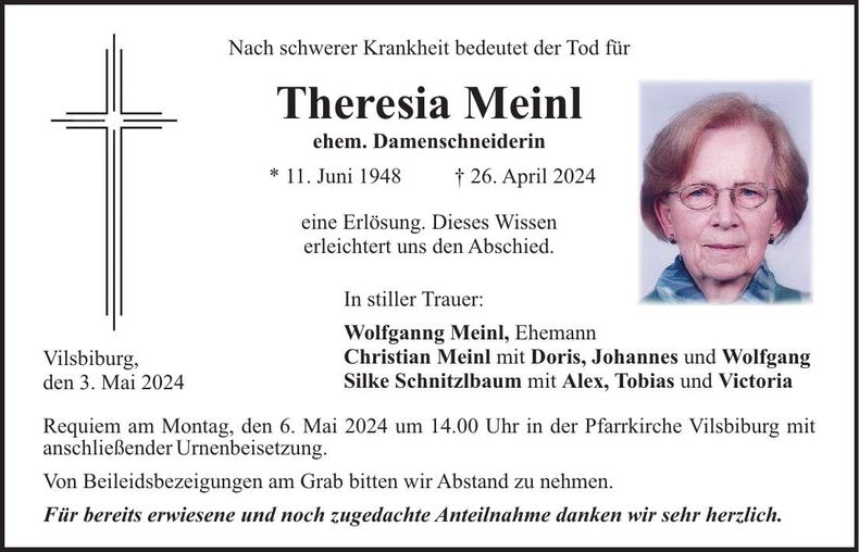 Traueranzeige Theresia Meinl