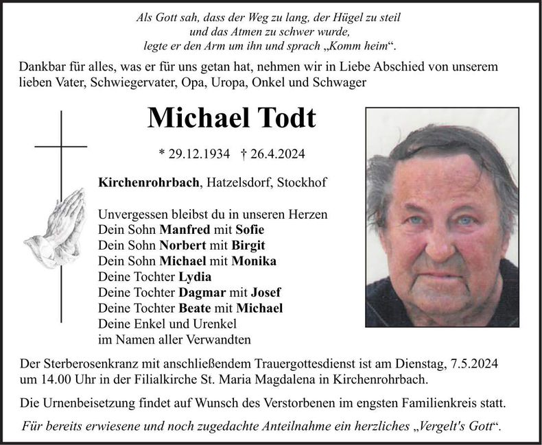 Traueranzeige Michael Todt