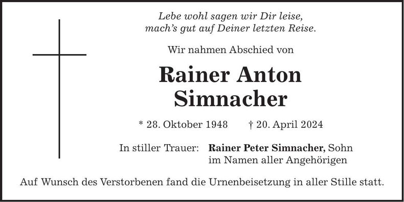 Traueranzeige Rainer Simnacher