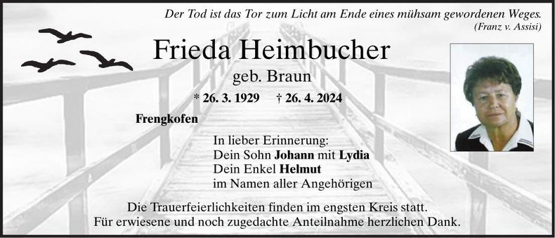 Traueranzeige Frieda Heimbucher