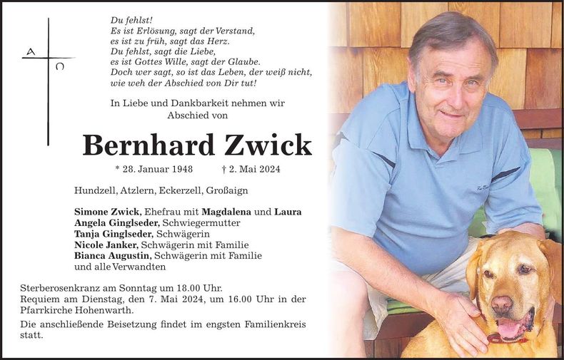 Traueranzeige Bernhard Zwick