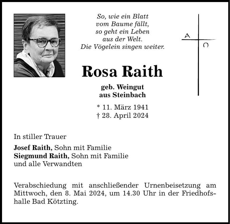 Traueranzeige Rosa Raith