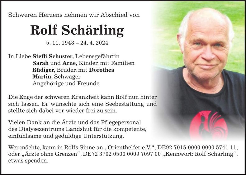 Traueranzeige Rolf Schärling