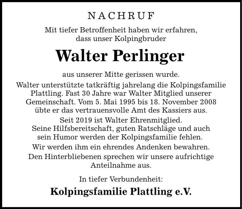Traueranzeige Walter Perlinger