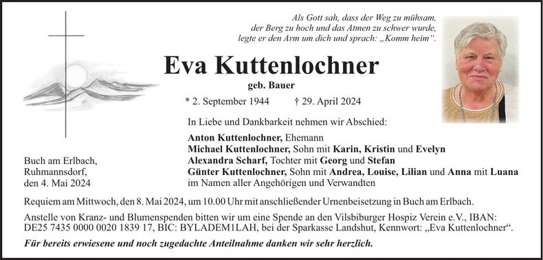 Traueranzeige Eva Kuttenlochner