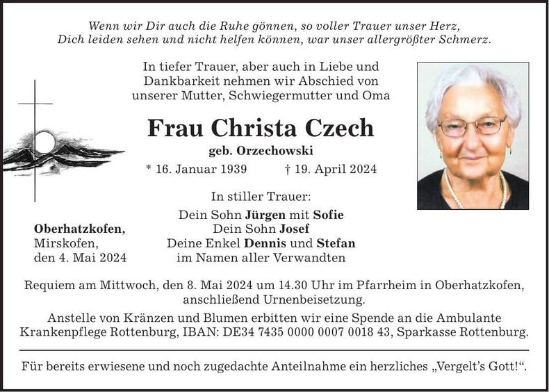 Traueranzeige Christa Czech