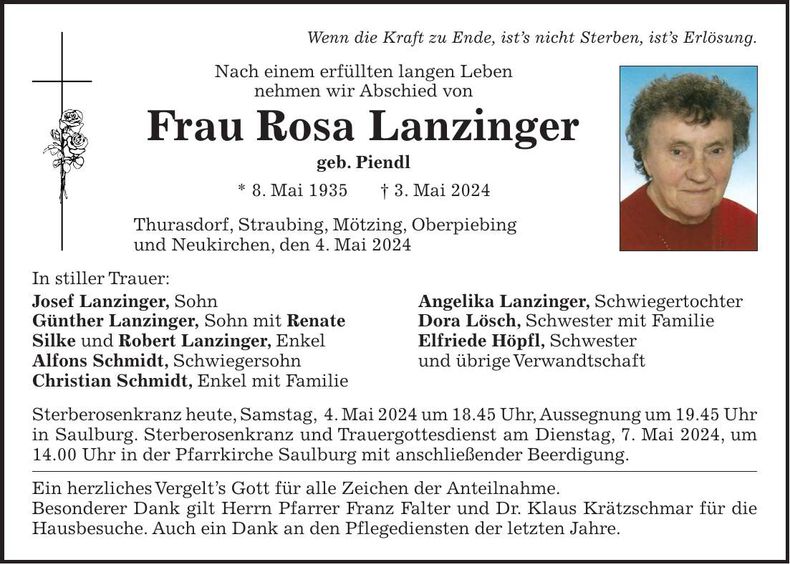 Traueranzeige Rosa Lanzinger