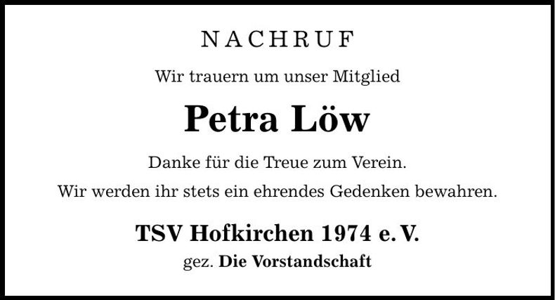 Traueranzeige Petra Löw