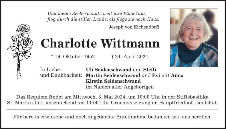 Traueranzeige Charlotte Wittmann