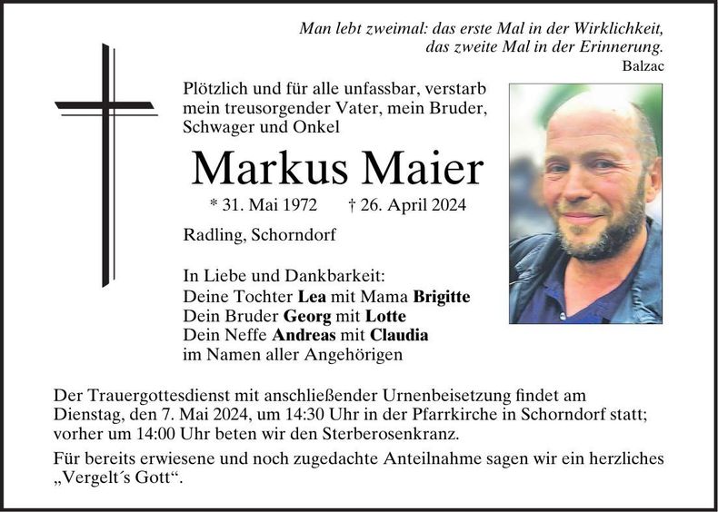 Traueranzeige Markus Maier