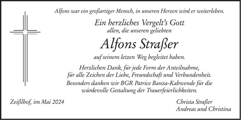 Traueranzeige Alfons Straßer