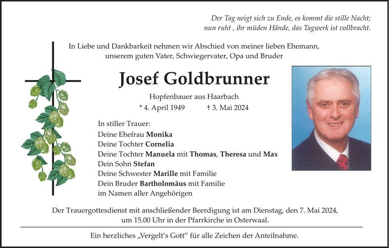 Traueranzeige Josef Goldbrunner