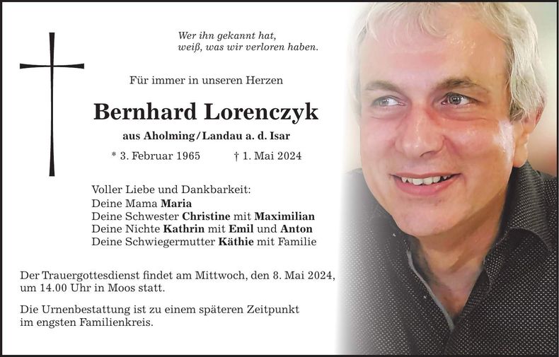 Traueranzeige Bernhard Lorenczyk