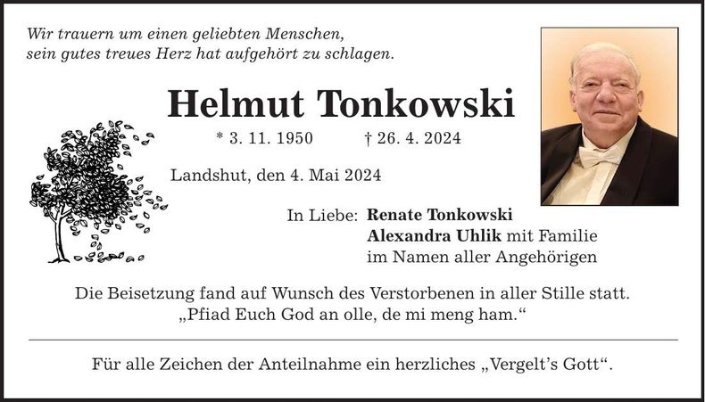 Traueranzeige Helmut Tonkowski