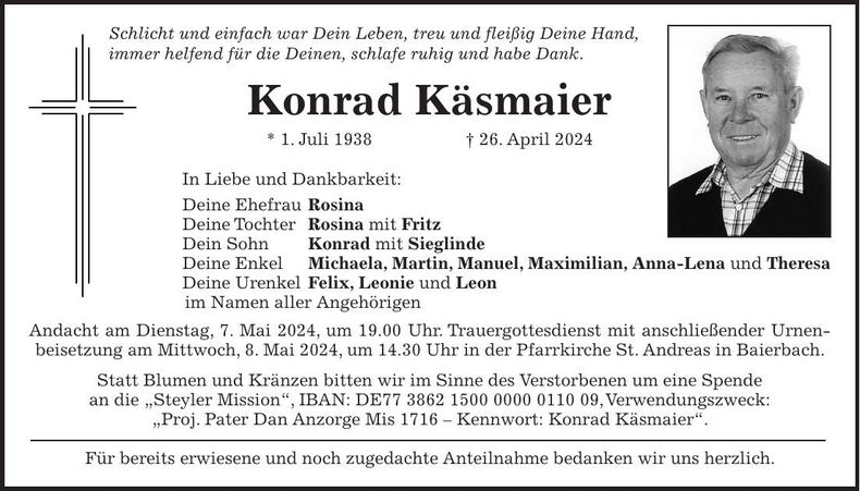 Traueranzeige Konrad Käsmaier