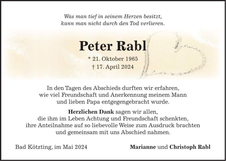 Traueranzeige Peter Rabl