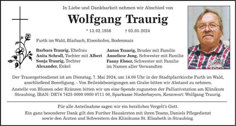 Traueranzeige Wolfgang Traurig