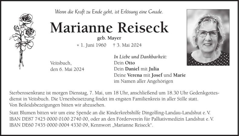 Traueranzeige Marianne Reiseck