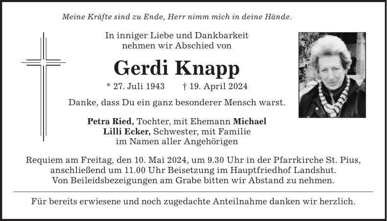 Traueranzeige Gerdi Knapp