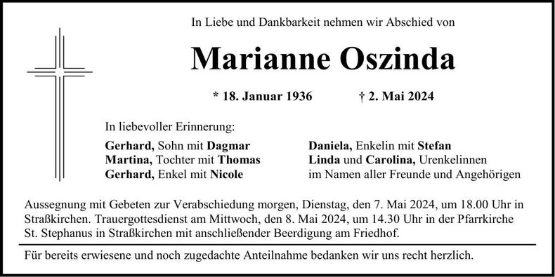 Traueranzeige Marianne Oszinda