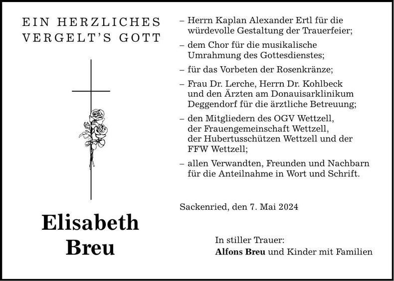 Traueranzeige Elisabeth Breu