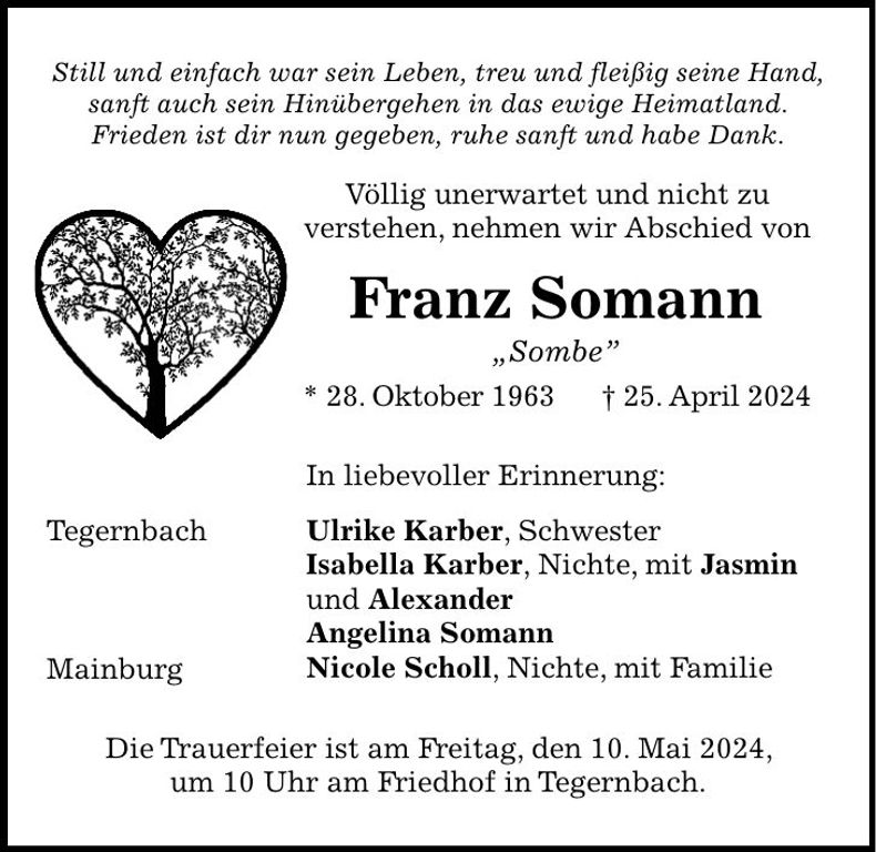Traueranzeige Franz Somann
