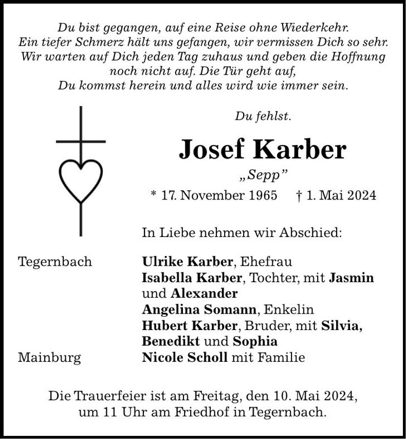Traueranzeige Josef Karber