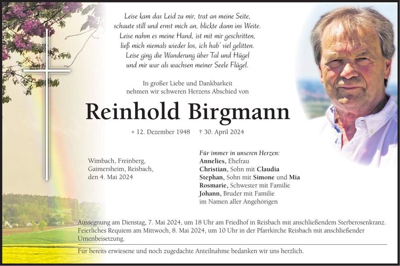 Traueranzeige Reinhold Birgmann