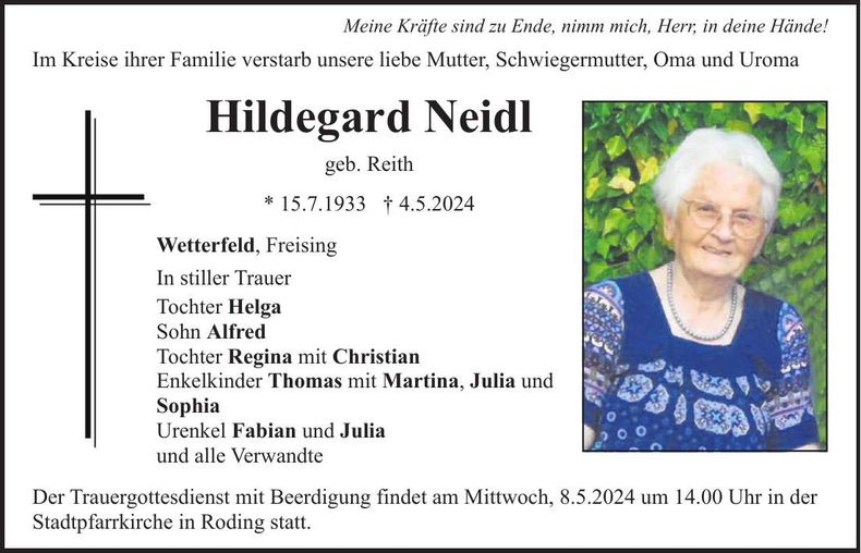 Traueranzeige Hildegard Neidl