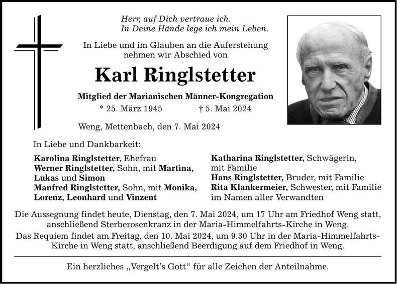 Traueranzeige Karl Ringlstetter