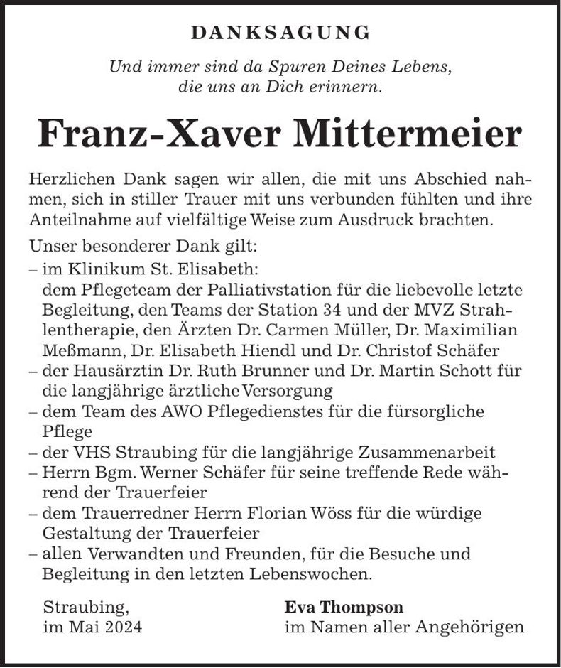 Traueranzeige Franz-Xaver Mittermeier