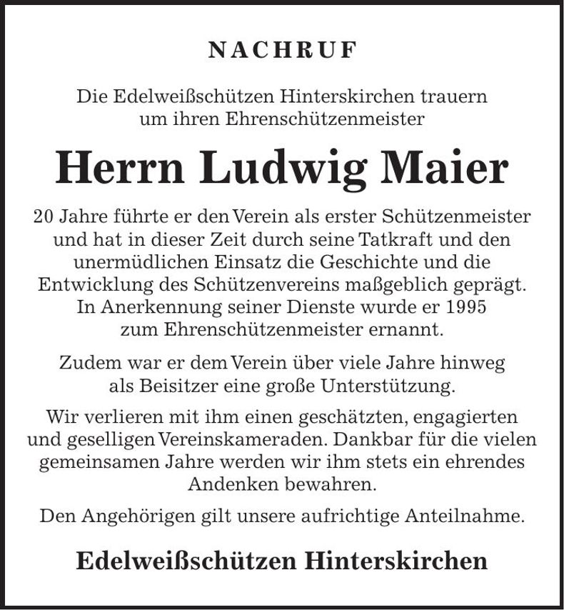 Traueranzeige Ludwig Maier