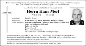 Traueranzeige Hans Merl