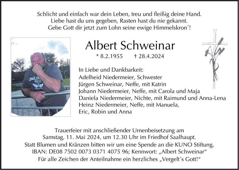 Traueranzeige Alberg Schweinar