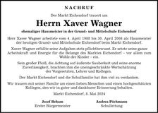 Traueranzeige Wagner Xaver