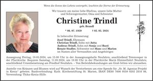 Traueranzeige Christine Trindl
