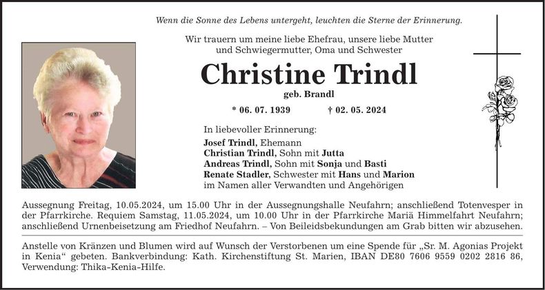 Traueranzeige Christine Trindl