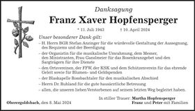 Traueranzeige Franz Xaver Hopfensperger
