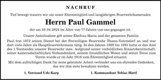Traueranzeige Paul Gammel