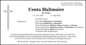 Traueranzeige Centa Haltmaier
