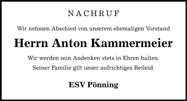 Traueranzeige Anton Kammermeier