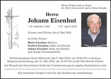 Traueranzeige Johann Eisenhut