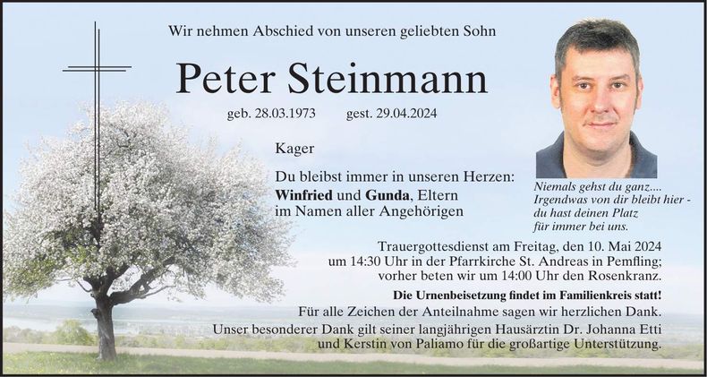 Traueranzeige Peter Steinmann